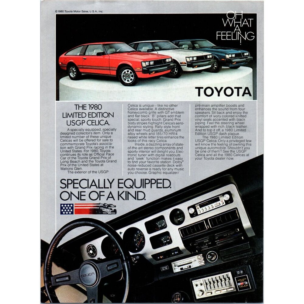 1980 Toyota Celica USGP Limited Edition Vintage Print Ad US Grand Prix Wall Art